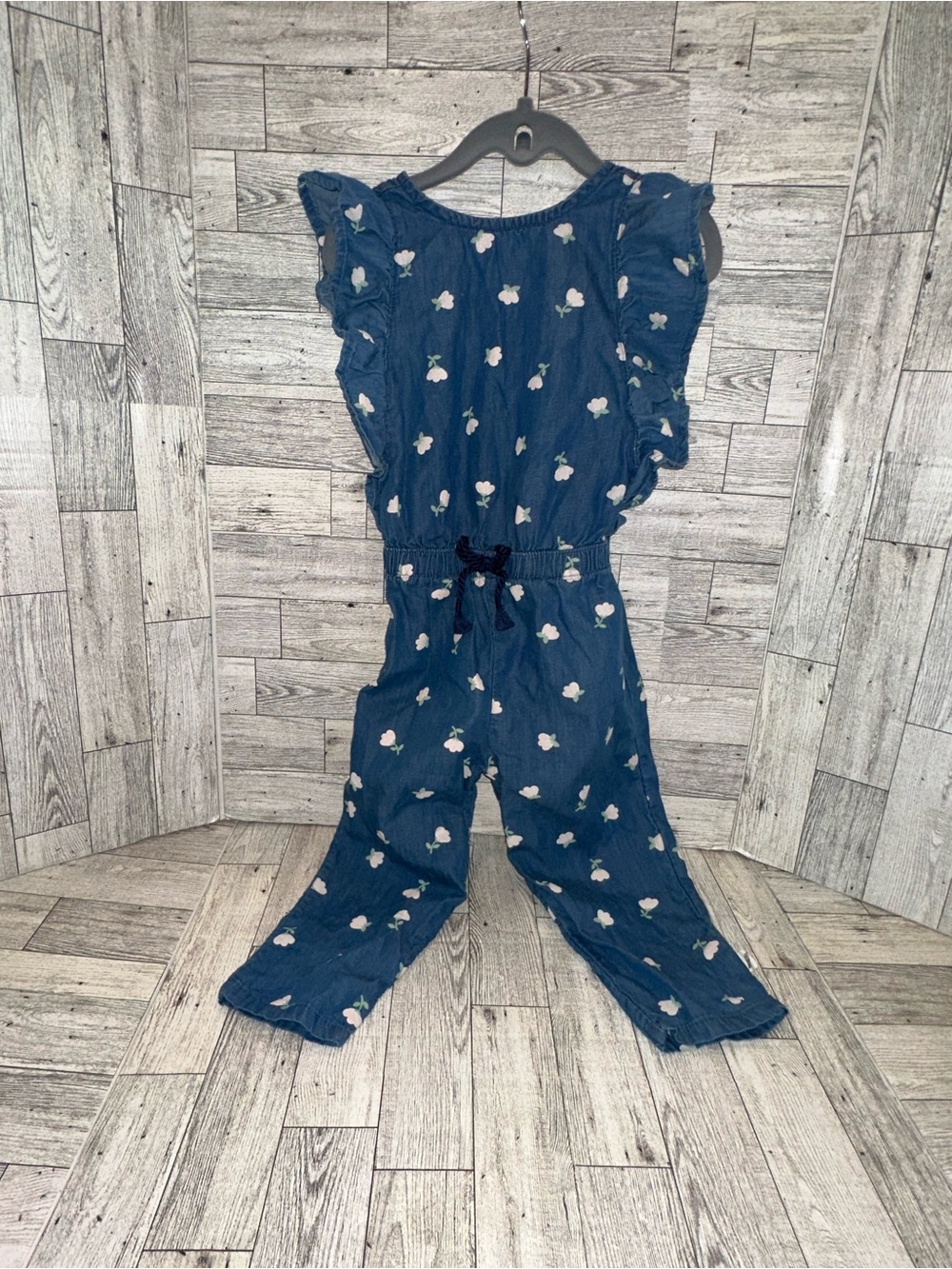 Girls Navy Blue Floral Jumpsuit w drawstring waist. Size 2T
